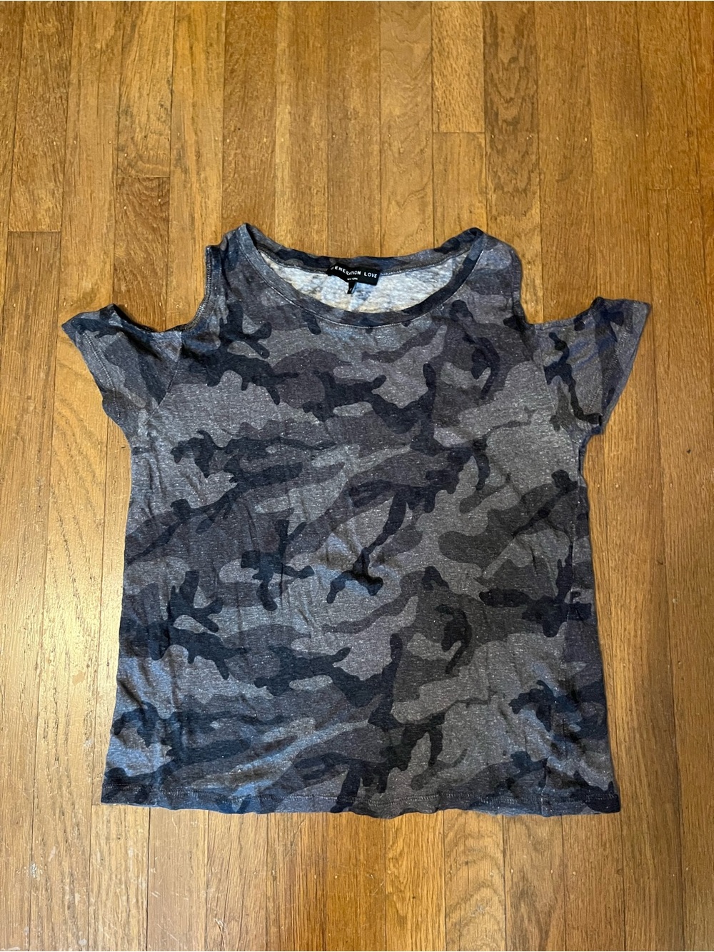 Generation Love Black & Gray Camo Cold-Shoulder Top